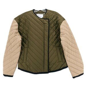 NWT FRAME Colorblock Quilted Jacket in CARGO MULTI Color Size LARGE